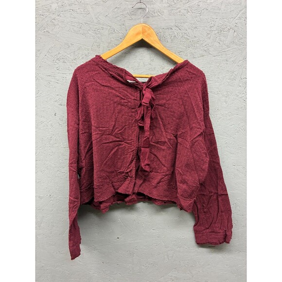 Free People Waffle Knit Long Sleeve Top Women’s Medium Burgundy Textured - Picture 8 of 11